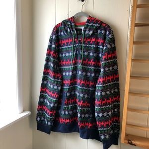 Old River Holiday Print on Red Unisex Zip Up Hoodie